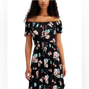 Off Shoulder Floral Maxi Romper Dress